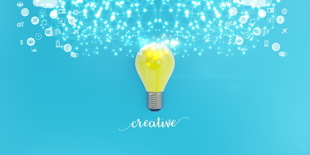 Idea creativa e concetto di innovazione, illustrazione 3d