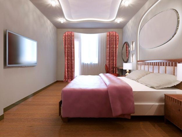 Idea di eclettica camera da letto principale con pareti bianche e pavimento in legno massello medio
