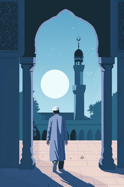 Idea di post sui social media per la giornata di Eid Fitr con l'illustrazione tradizionale dei musulmani