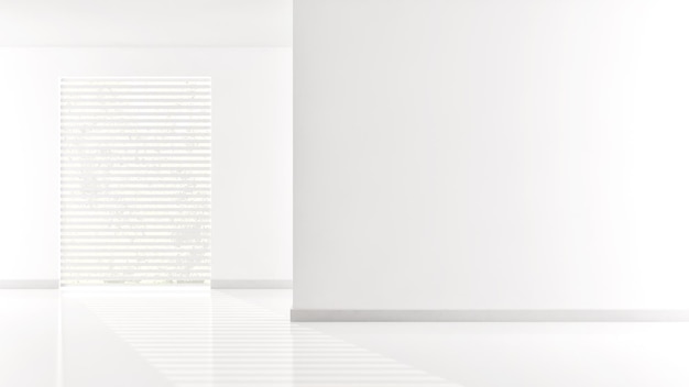 Idea di una stanza bianca vuota scandinava illustrazione interna 3D rendering con pavimento in legno e grande parete e sfondo bianco interno Home nordico