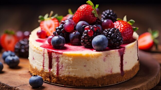 Idea per una ricetta di cheesecake ai frutti di bosco freschi per la fotografia di cibo GENERATE AI