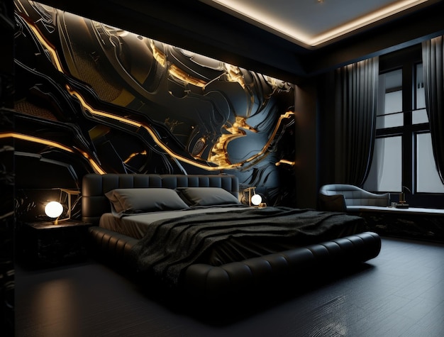 Idee di design per la camera da letto Idee di design moderno e creativo camera da letto minimalista straordinaria ed elegante nera moderna lussuosa opulenta moderna di lusso modernabarocca Generative AI