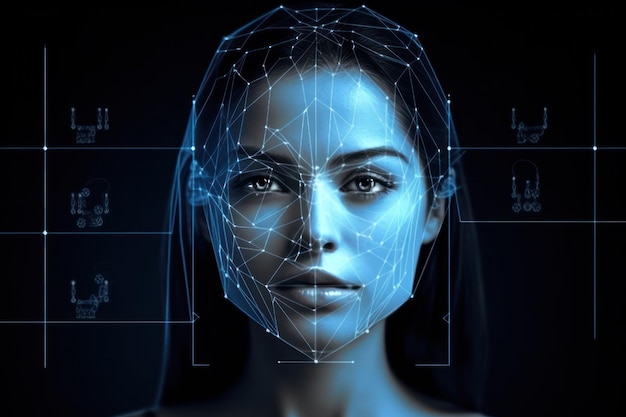 Identificazione biometrica del sistema di sicurezza in background della tecnologia di riconoscimento facciale