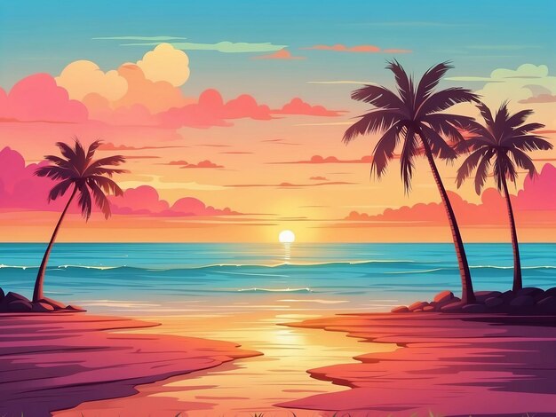 Idyllic Seashore Sunset Background Beauty Ai Immagine