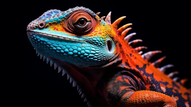 Iguana color arcobaleno vibrante nel buio