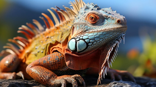 Iguana colorata su una roccia