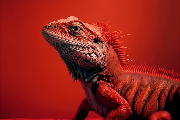 Iguana rossa su sfondo rosso creato con tecnologia ai generativa