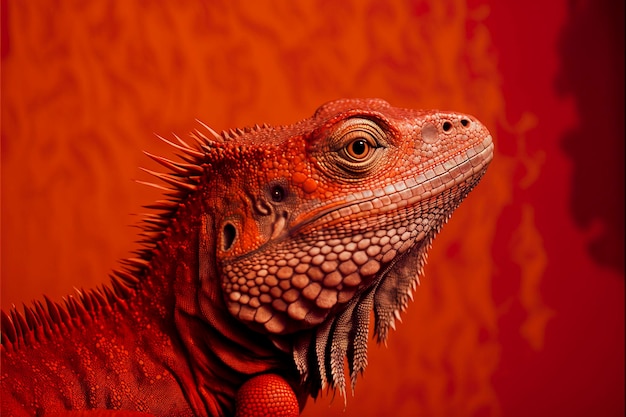 Iguana rossa su sfondo rosso creato con tecnologia ai generativa