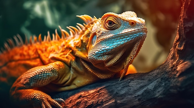 Iguana sull'albero Bella iguana con occhi arancione ad alto contrasto