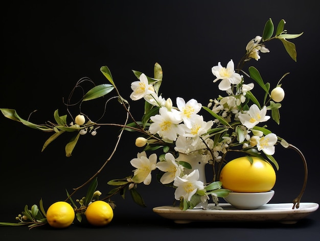 Ikebana di fiori di gelsomino e limoni generati ia