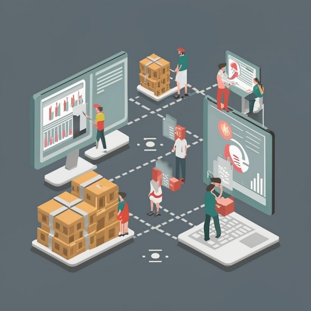 Ikon konsep simulasi rantai pasokan Ilustrasi garis tipis ide abstrak jaringan Logistik