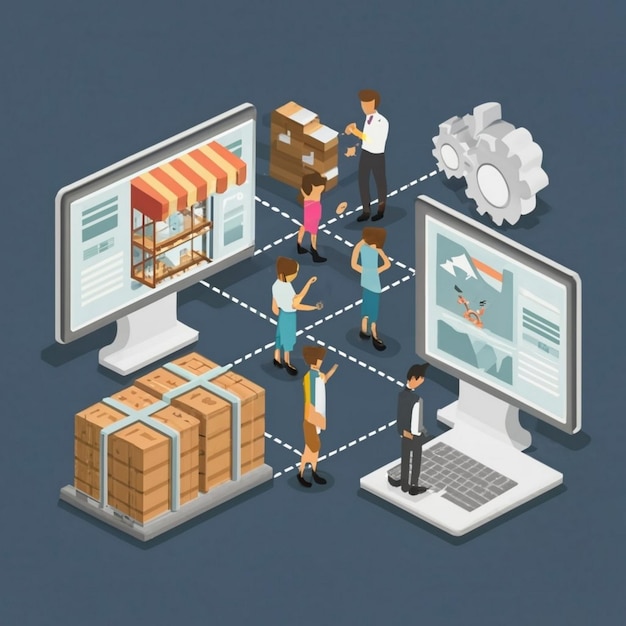 Ikon konsep simulasi rantai pasokan Ilustrasi garis tipis ide abstrak jaringan Logistik