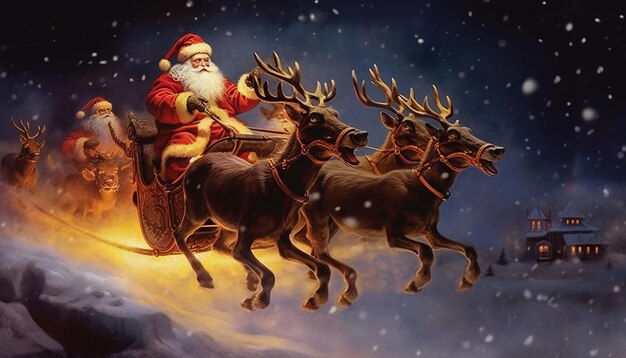 il Babbo Natale in sella ad una slitta trainata da renne