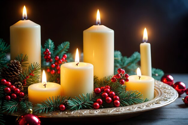 Il bagliore delle candele cattura il calore delle festività natalizie in uno splendore fotografico