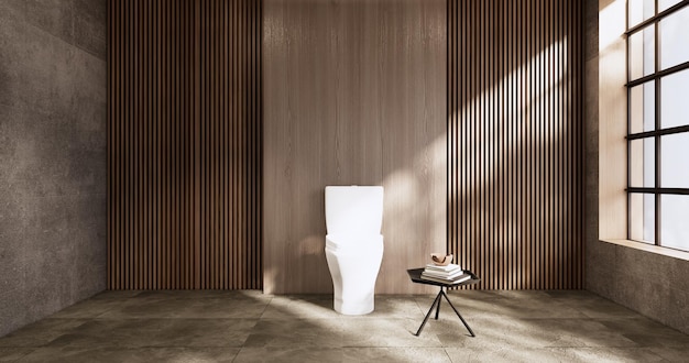 Il bagno e la toilette sul bagno in stile giapponese wabi sabi rendering 3D