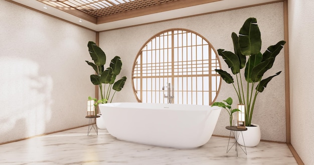 Il bagno sulla stanza vuota interior giapponese style.3D rendering