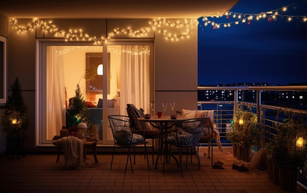 Il balcone decorato irradia la festa di Natale e di Capodanno