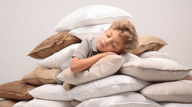 Il bambino dorme su un mucchio di cuscini un giorno di sonnellini generativa AI