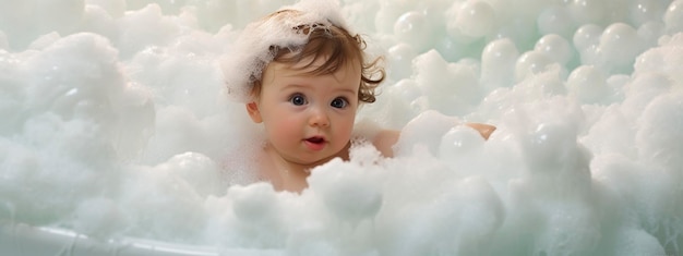 Il bambino fa un bagno a bolle Generative AI Kid