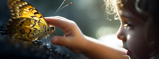 il bambino guarda la farfallaGenerative AI