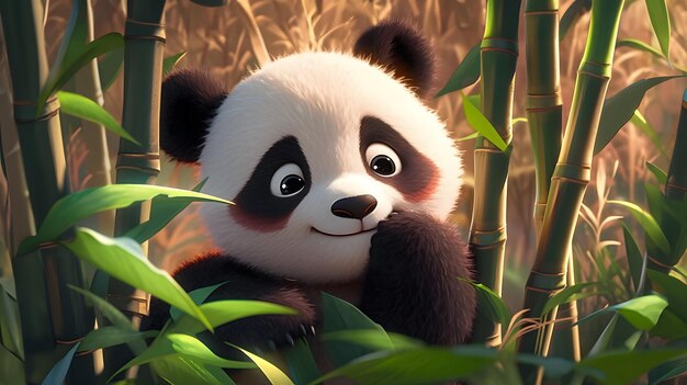 Il bambino panda seduto tra la foresta di bambù