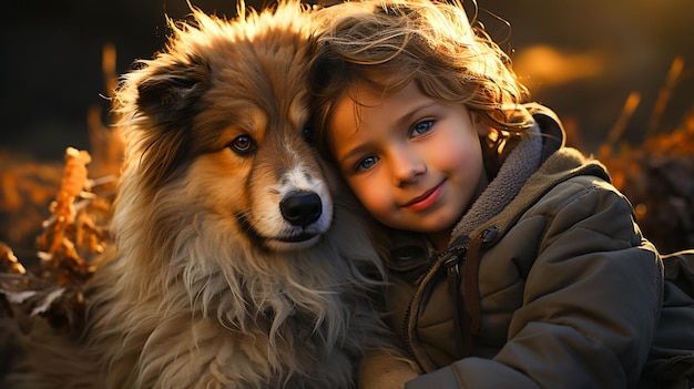 Il bambino sveglio abbraccia il piccolo cane che ritrae l'amore e l'innocenza