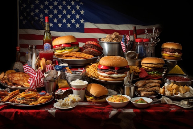 Il banchetto degli hamburger americani.