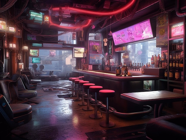 Il bar oscuro in un bar chiamato cyberpunk.