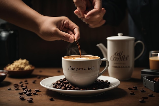 Il barista diligente sta preparando latte fresco per i clienti per la pausa caffè in caffetteria