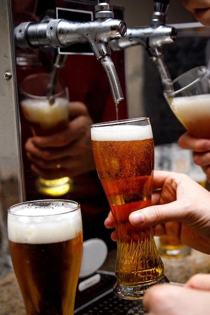 Il barman versa la birra in un bicchiere