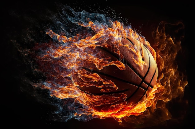 Il basket caldo nel simbolo della fiamma degli incendi sullo sfondo nero Ai generativo