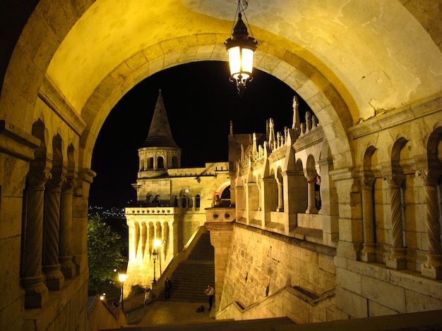 Il bastione del pescatore a Budapest di notte, Ungheria