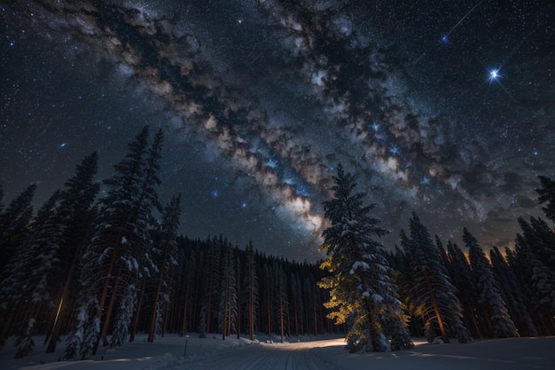 Il bellissimo cielo notturno, la Via Lattea e gli alberi Elementi di questa immagine fornita dalla NASA