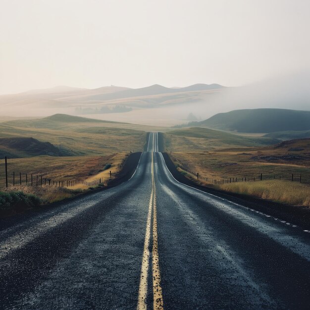 Il bellissimo paesaggio una strada panoramica che conduce al punto di scomparsa nella natura