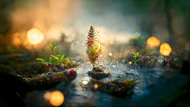 Il bellissimo spirito della natura. cespugli e acqua. Bokeh sfocato