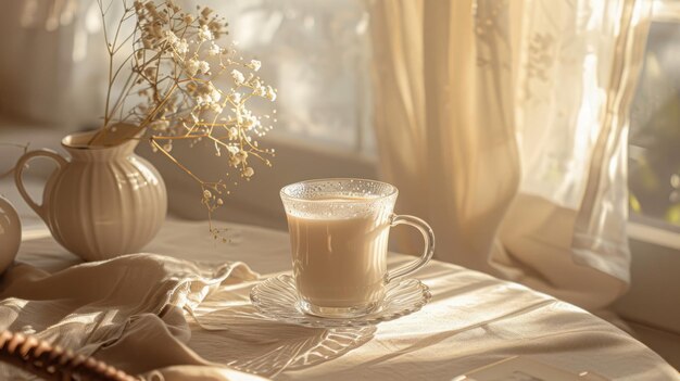 Il bicchiere di caffè sul tavolo.