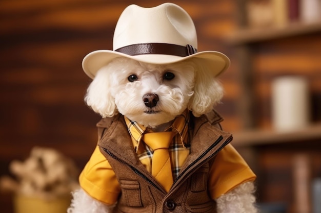 Il Bichon Frise vestito da cowboy