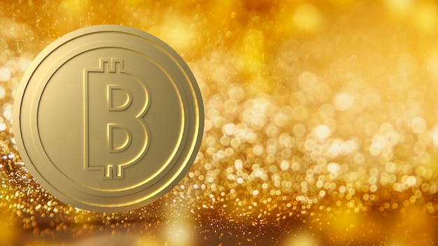 Il bitcoin d'oro su sfondo bokeh per il rendering 3d del concetto di business