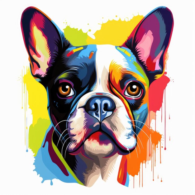 Il Boston Terrier robotizzato di Warhol Un vibrante adesivo vettoriale ad alta definizione in pop carino e colorato