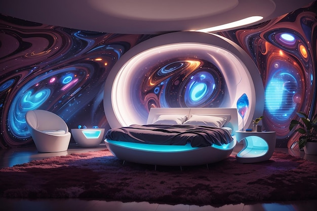 Il bozzolo psichedelico crea una camera da letto futuristica con un'illuminazione che altera la mente