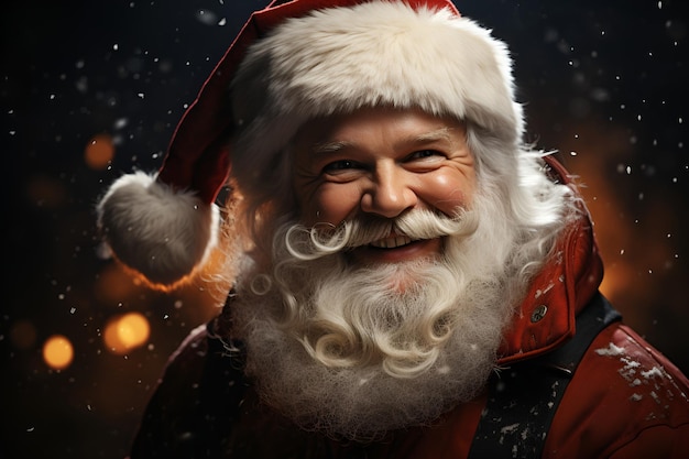 Il buon Babbo Natale sorride con la barba bianca e un cappello rosso di Natale 1