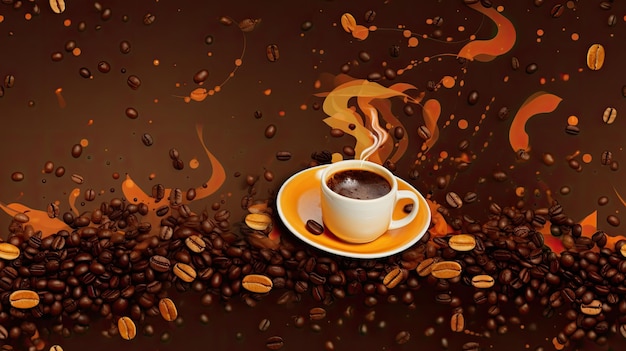 Il caffè e il cioccolato schizzano in un invitante disegno senza cuciture su uno sfondo marrone l'immagine irradia calore e conforto