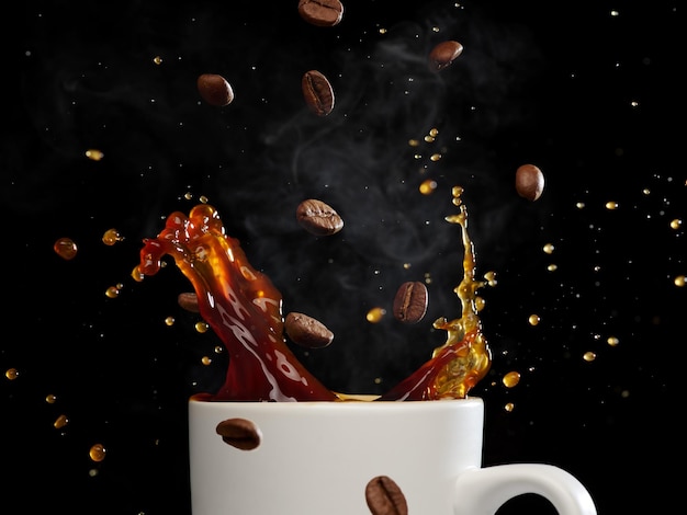 Il caffè schizza su uno sfondo nero