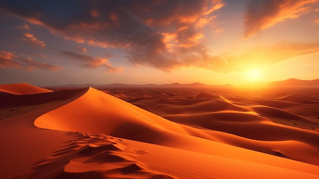 Il calar della notte sulla sabbia si alza all'interno delle parti del Sahara che decolla Risorsa creativa generata dall'intelligenza artificiale