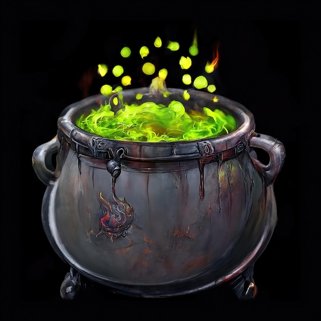 Il caldaio delle streghe sta preparando una pozione magica Il caldaia di Castirone sta bollendo la pozione Illustrazione