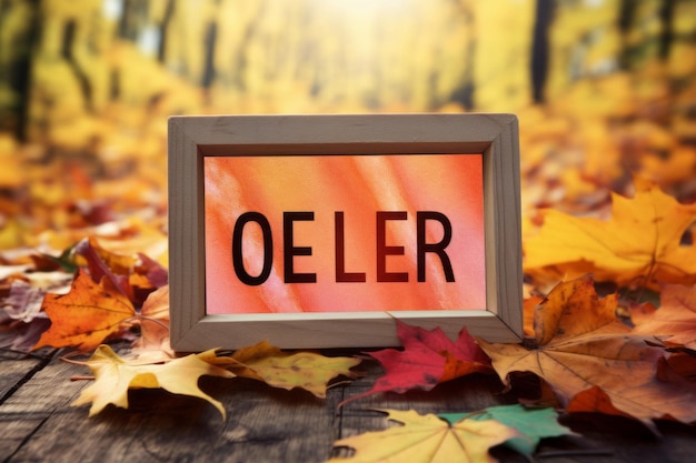 Il caldo benvenuto dell'autunno la tipografia letterpress vintage e le foglie colorate la grazia ciao il Digi di ottobre