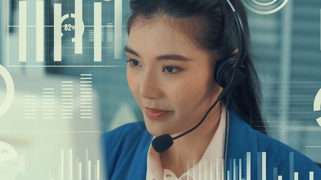 Il call center dell'assistenza clienti fornisce dati con grafica immaginaria