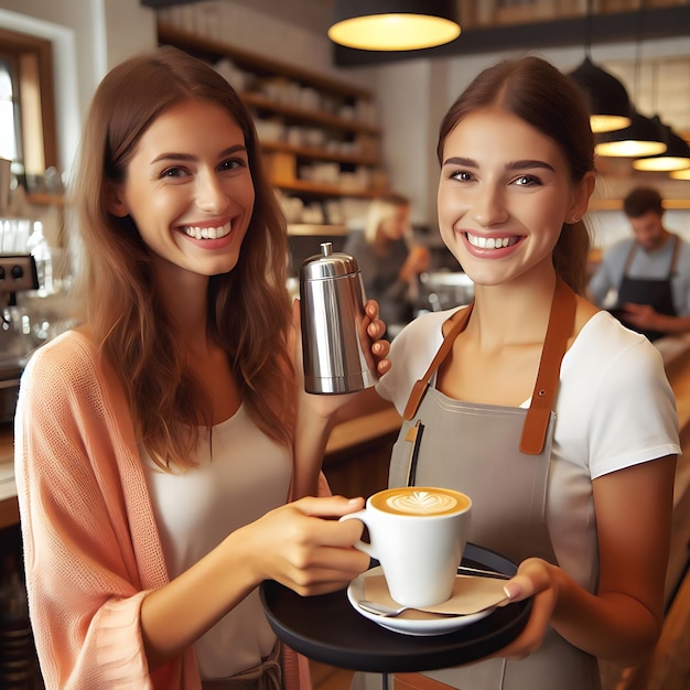 il cameriere e la cameriera servono il caffè