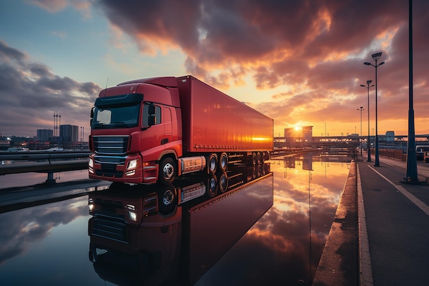 Il camion logistico del porto trasporta i contenitori al terminal