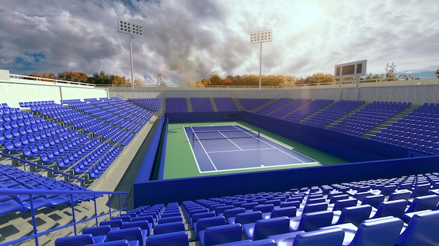 Il campo da tennis rende l'illustrazione 3d